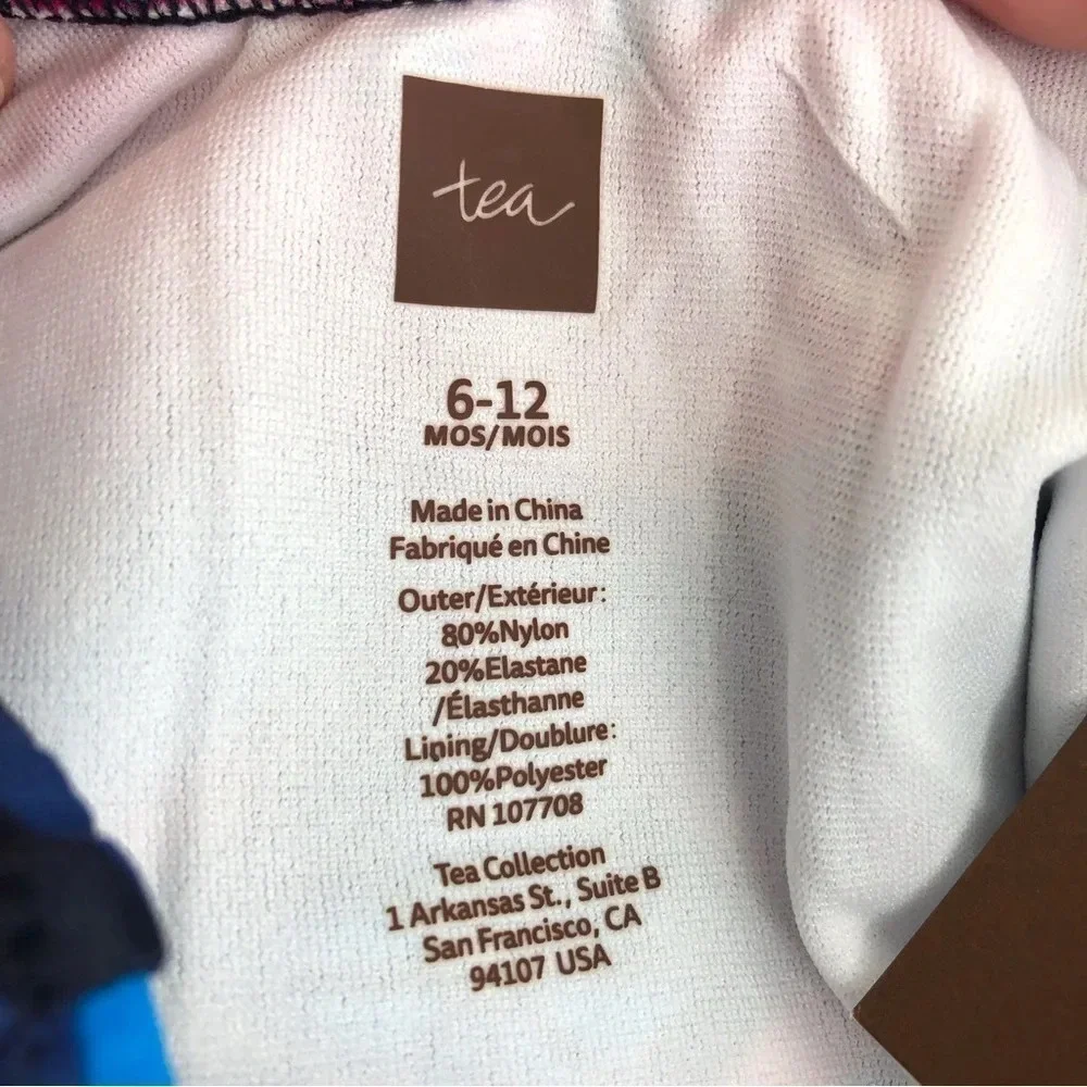 NWT Tea Collection swimsuit Positano blue & pink‎ print one piece 6-12 months